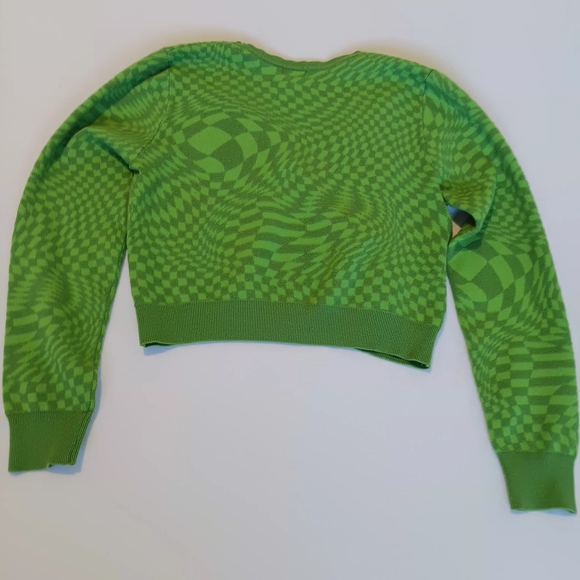 Justify Vibrant Green Knit Button Down Sweater Funky Fun Pattern Stretchy - Picture 9 of 9